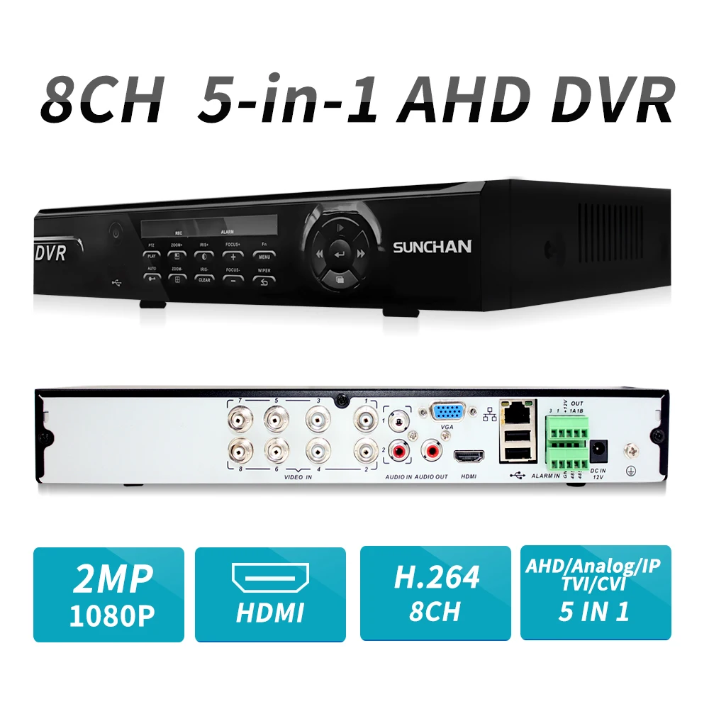SUNCHAN CCTV DVR 8 канальный 2MP H.264 1080 P AHD NVR 8ch цифрового видео Регистраторы HDMI Выход легко