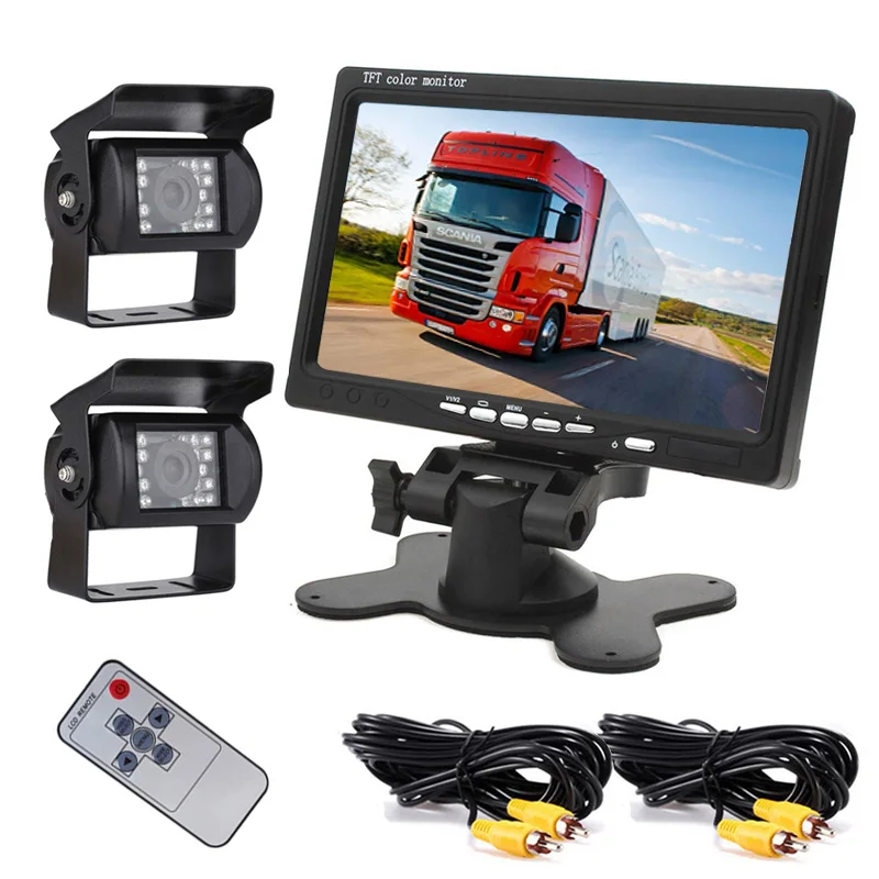 

2x 18LEDs Night Vision Waterproof Reversing Parking Backup Camera + 7" TFT LCD Display HD Color Monitor for Bus Turck Motorho RV