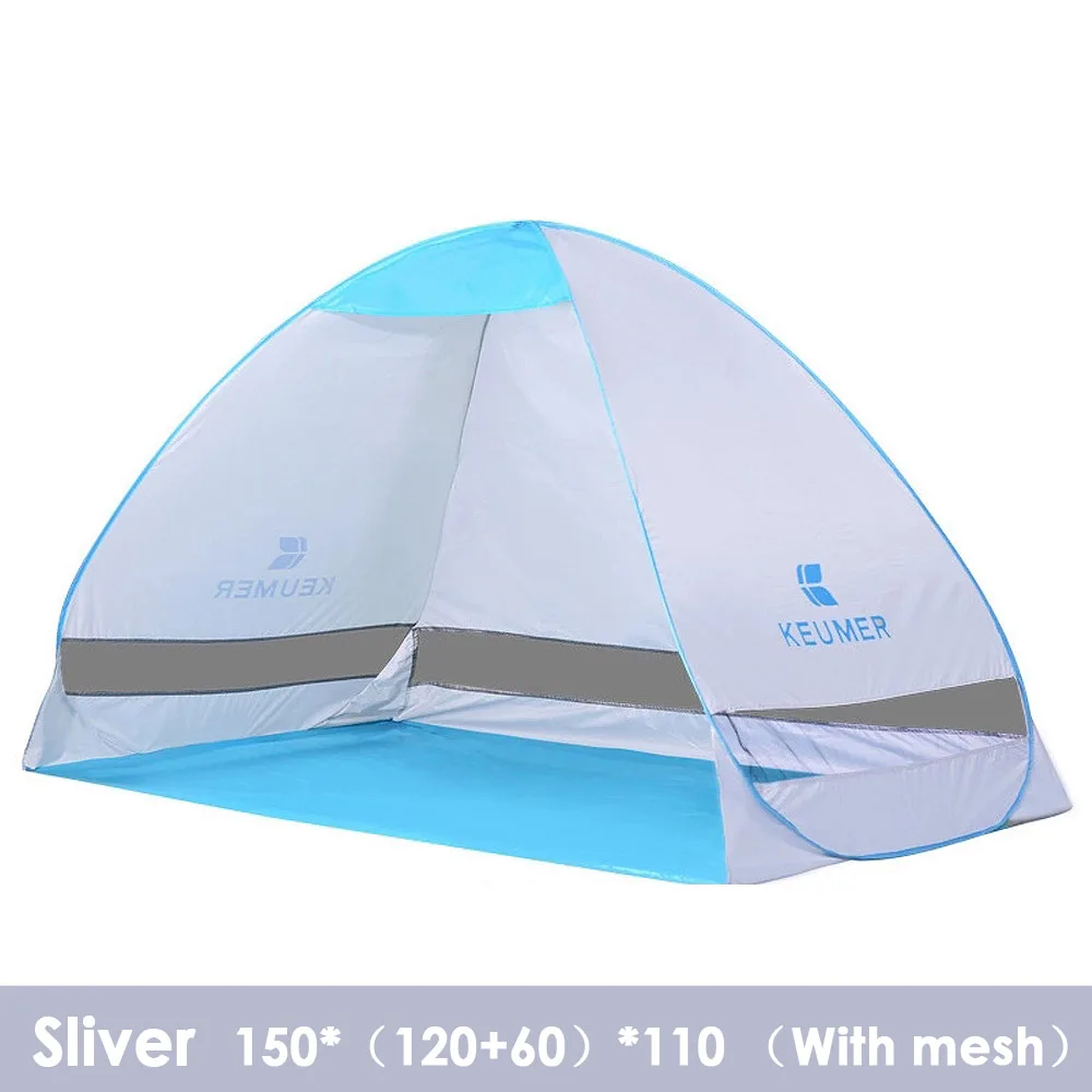 Silver with mesh Автоматический Пляжный Тент KEUMER с защитой от ультрафиолета, 2 человека, палатка для кемпинга, Мгновенный Всплывающий открытый тент с защитой от ультрафиолета - Цвет: Silver with mesh
