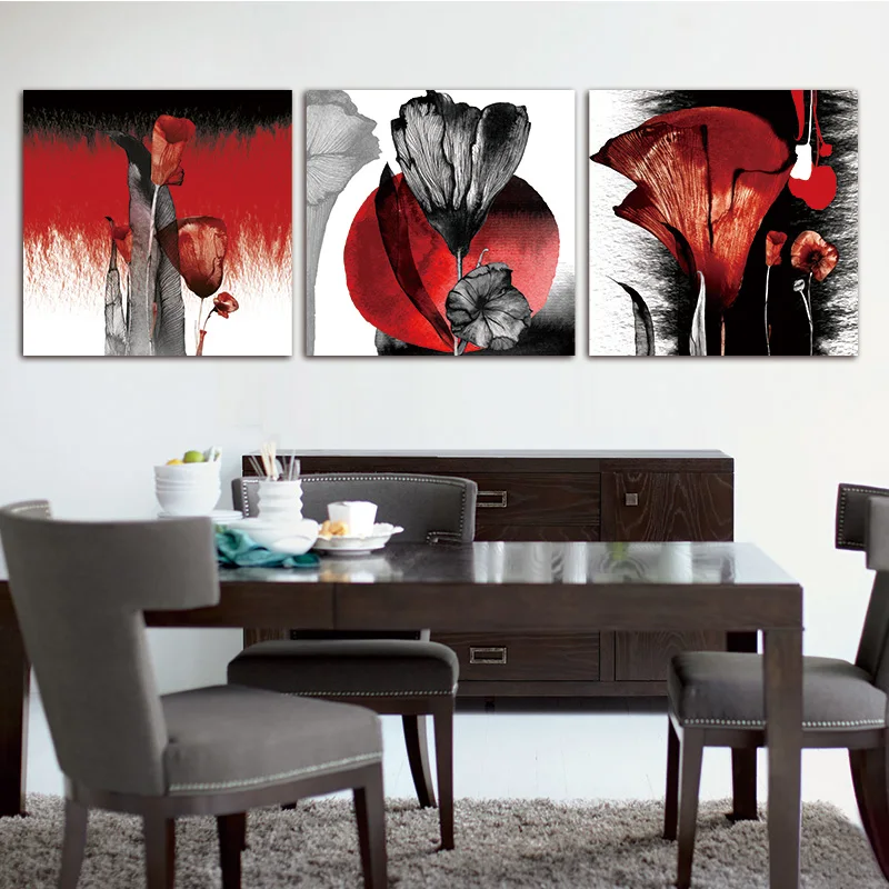 Настенная живопись абстрактная картина 3 шт./компл. современный цветок красный
