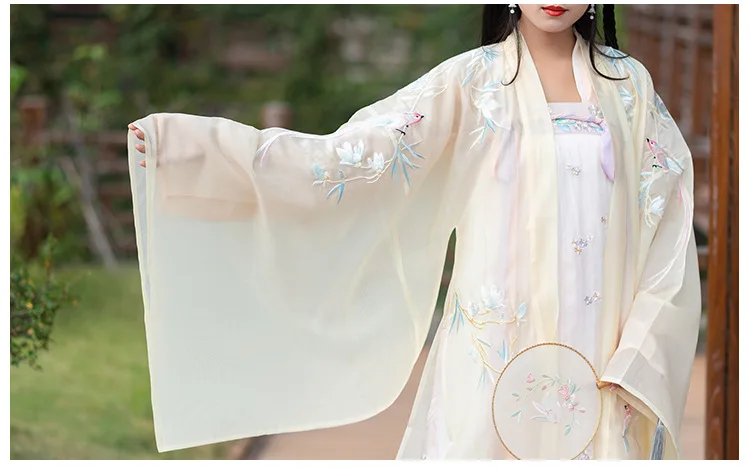 Hanfu Женский длинный рукав вышивка костюм Хана элемент династии Тан традиционный костюм Юбки феи платье принцессы для взрослых DN3508