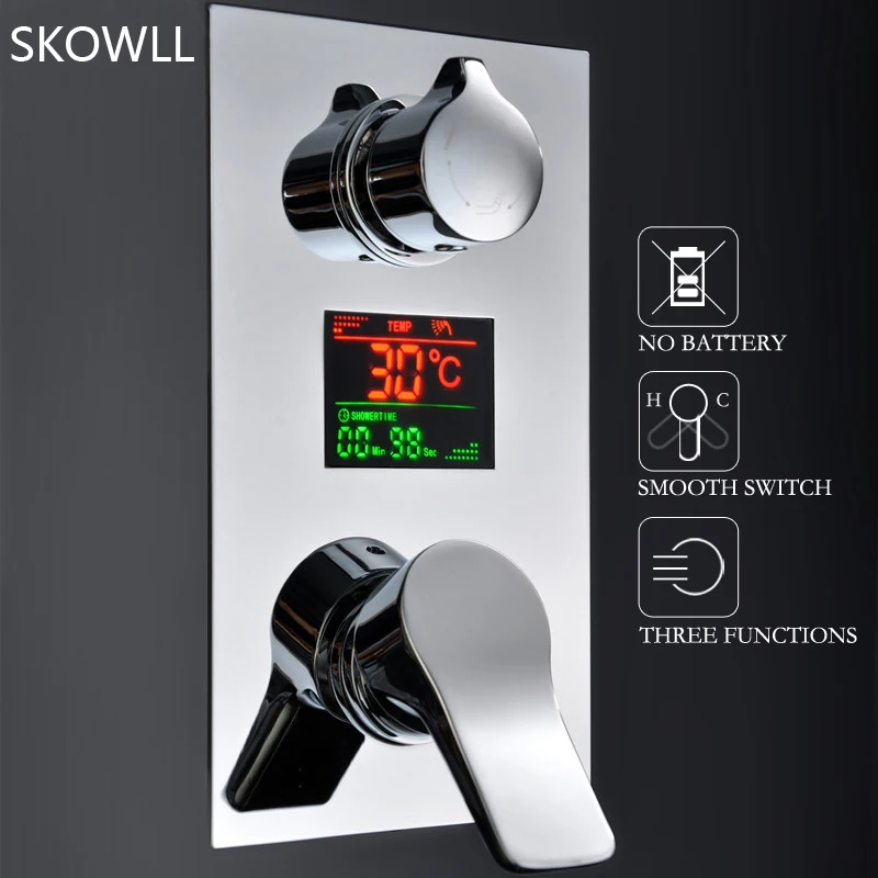 SKOWLL набор для душа с ЖК-дисплеем и цифровым дисплеем, 3 функциональный смеситель с клапаном, смеситель для ванной комнаты, набор для душа, мощный torneira chuveiro