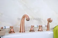 Antique Red Copper Brass 5pcs Roman Bathtub Shower Faucet Widespread Deck Mounted Bathroom Bathtub Mixer Tap Ltf234
