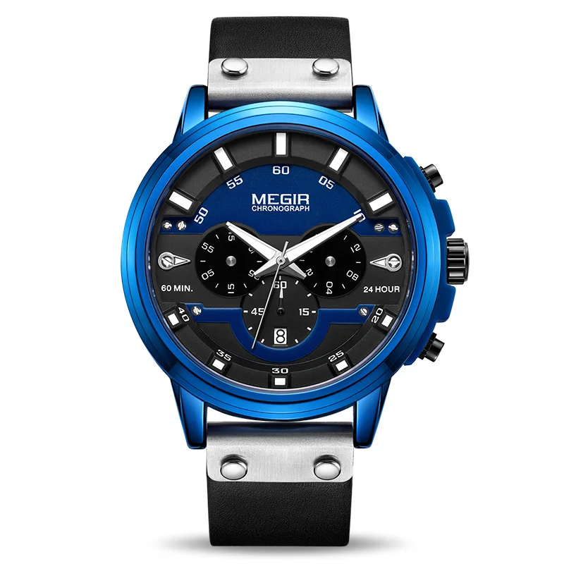 Blue Relogio Masculino MEGIR часы для мужчин спортивные водонепроницаемые мужские s часы лучший бренд класса люкс кварцевые наручные часы Hour Erkek Kol Saati - Цвет: Blue