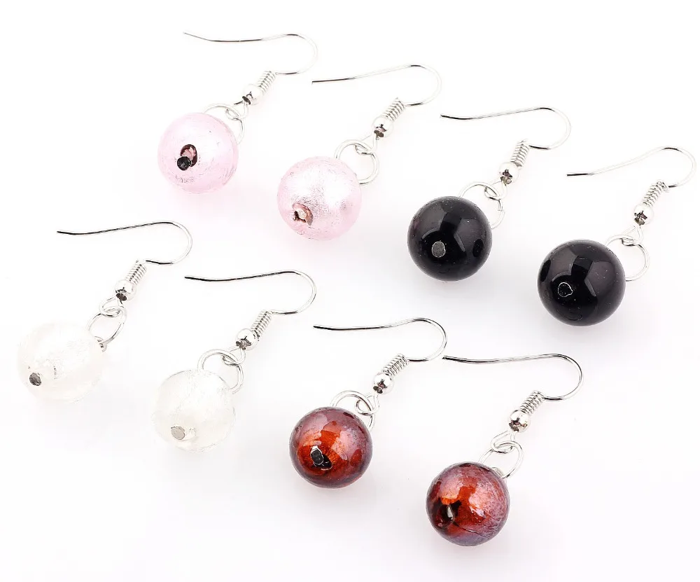 

Wholesale Lots 6pairs Hand-made Women's Romatic Silver Plated Elegant Classic Dangle Round Murano Glass Earrings HOT