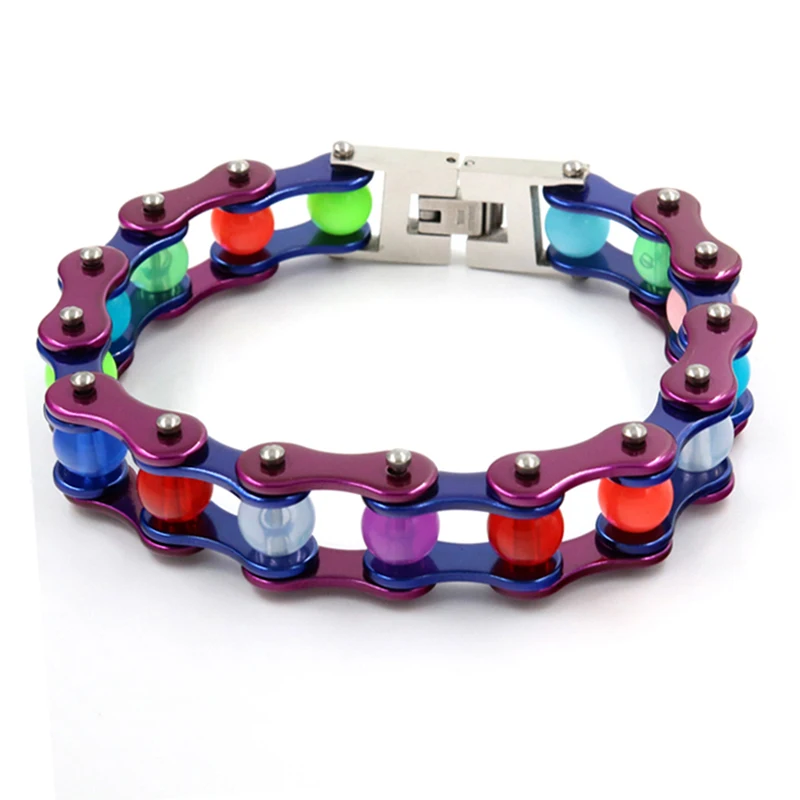 High Quality Jewelry Fashion Stainless Steel Bike Bracelet Women purple blue Biker Bicycle Motorcycle Chain Bracelets Bangle | Украшения и