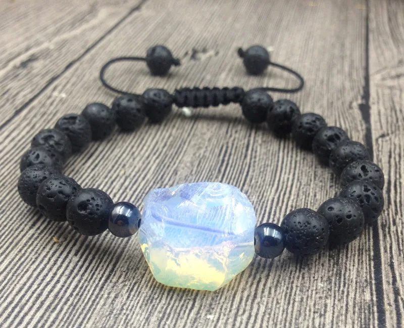 YA2869 опал камень черный 8 мм Лава бусины узел регулируемый браслет