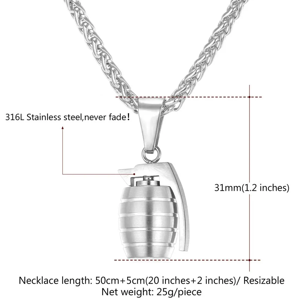 Крутая подвеска в форме гранаты и ожерелье американском стиле из нержавеющей