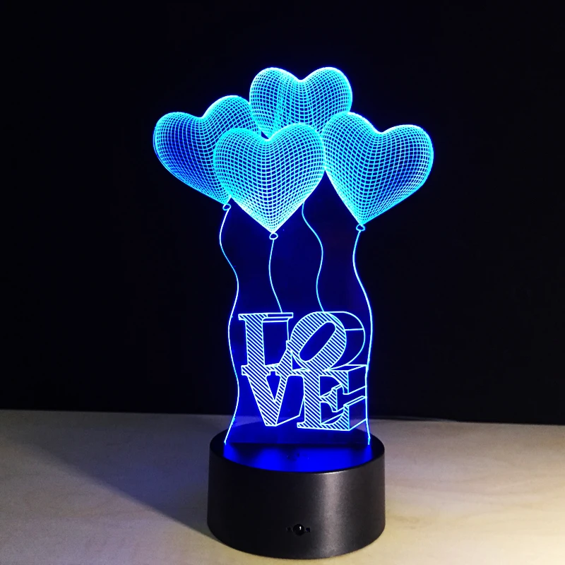 Colorful Table Lamp Love Heart Balloon Romantic Gift for Wedding Wife Lovers Valentine 3D Touch Baby Night Drop Ship | Лампы и