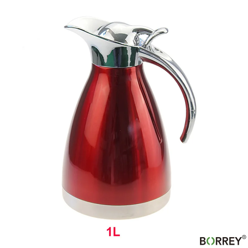 BORREY 2L термос из нержавеющей стали термос для горячей воды Изолированная кружка-термос кофейник Европейская стильная бутылка - Цвет: Red(1L)