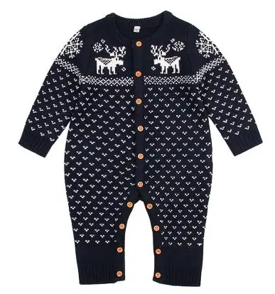 82W309 Navy blue Модный Вязаный комбинезон для маленьких девочек; Рождественская одежда с рисунком оленя; подарок на год в стиле унисекс; комбинезон для новорожденных мальчиков; одежда для близнецов - Цвет: 82W309 Navy blue