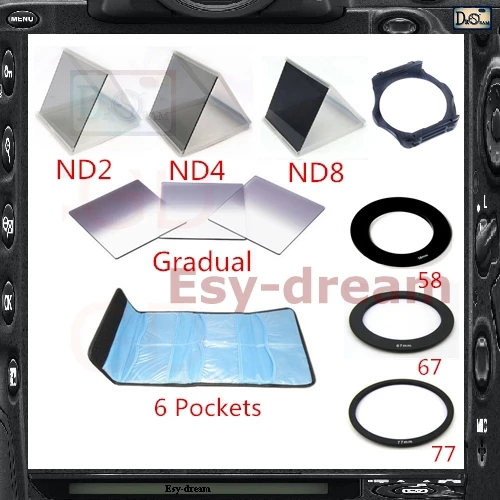 Квадратные полноцветные градиентные фильтры 58/67/77 мм нейтральной плотности ND2 ND4