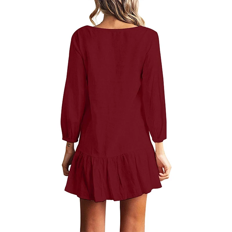 Сексуальное женское однобортное платье с v-образным вырезом и длинным рукавом