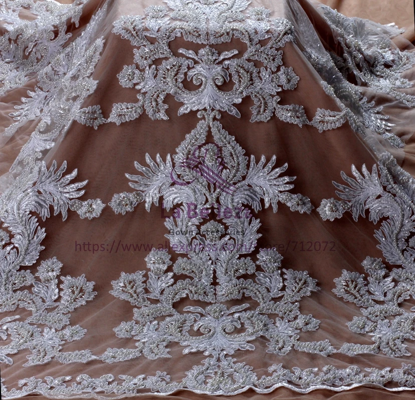 La Belleza слоновая кость/белый большой узор шнур кружевная ткань тяжелая бисерная ткань ручной работы бисероплетение кружевное платье кружевная ткань 1 ярд