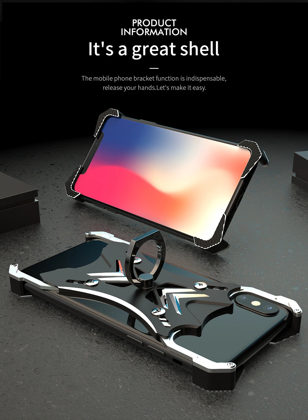 Для Apple iphone X XR XS MAX 7 8 6 6s Plus чехол Роскошный 3D Жесткий Алюминиевый металлический каркас кольцо держатель Броня защитный задний бампер