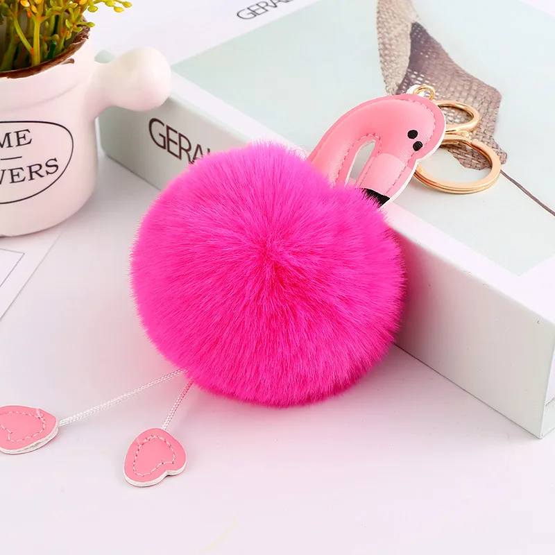 Kawaii мультфильм брелок в виде фламинго Подвески Брелок с помпоном женская сумка