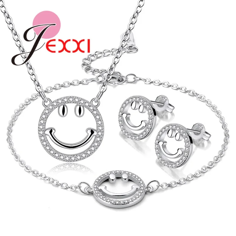 

Fashion 925 Sterling Silver Jewelry Set For Women Ladies Simple Casual Image Pendant Necklace Stud Earring Bracelet Bangles Set