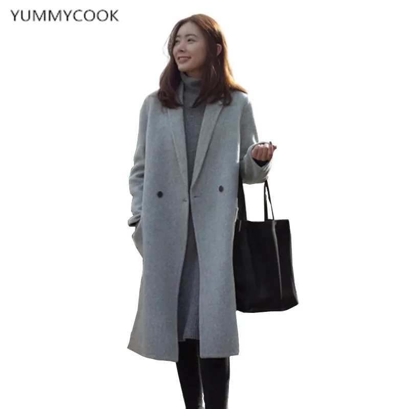 YUMMYCOOK 2018 зима новый средней длины двубортная модель куртка корейский сплошной
