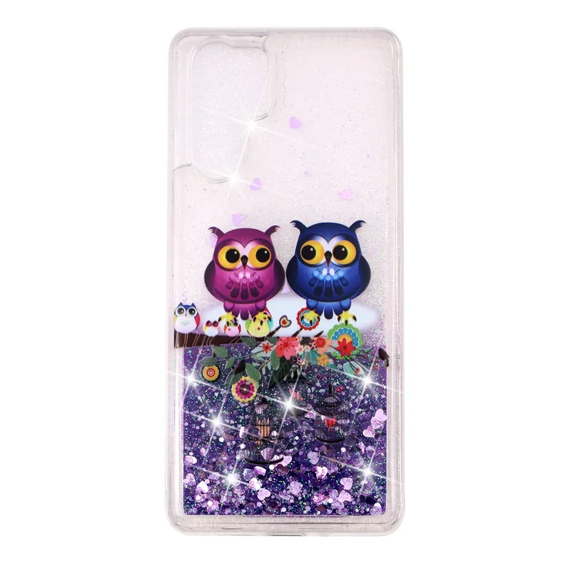 Phone Case For Huawei P30 Pro ProtectiveShell Glitter Shine Quicksand Flowing Liquid Shockproof Owl Pattern Back Cover Soft TPU |