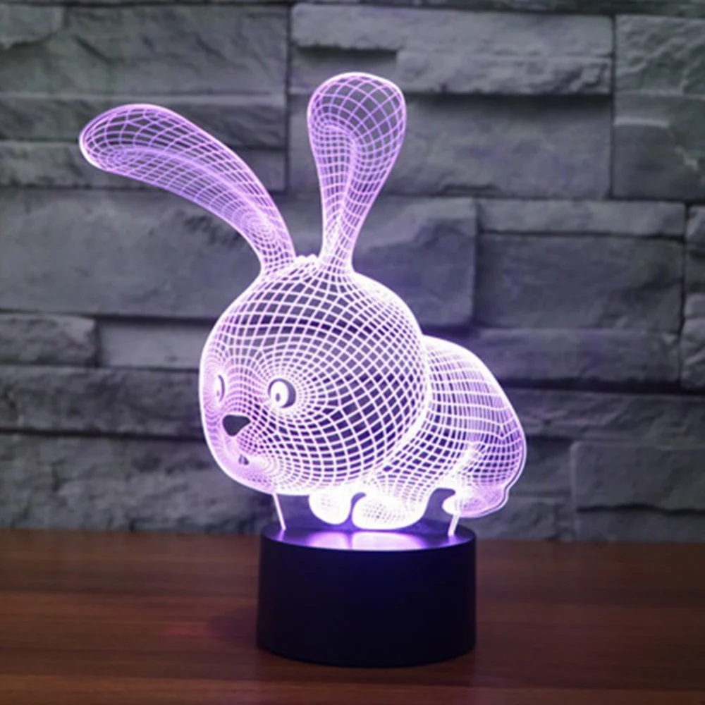 Мультфильм ночник rgb led кролик 3D Оптические иллюзии лампа fzai 7 цветов Изменение