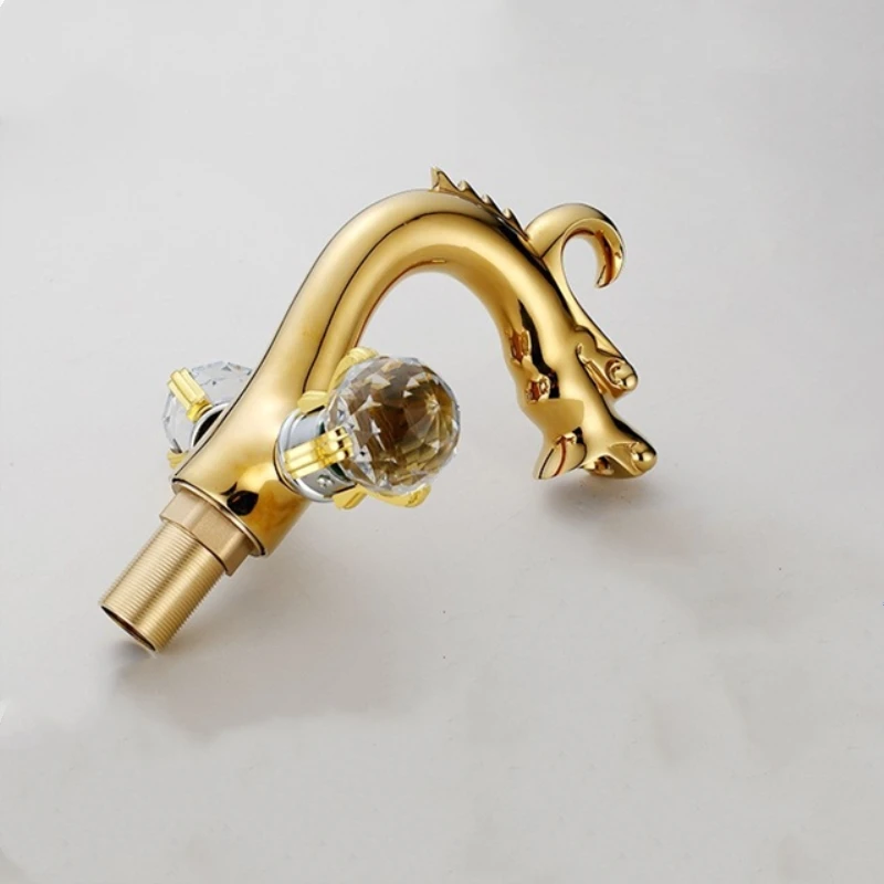 Antique Gold Plating Dragon Design Basin Faucet Luxury Decorative Crystal Bathroom Dual Handle Faucets Mixer Water Tap SE-8613 |