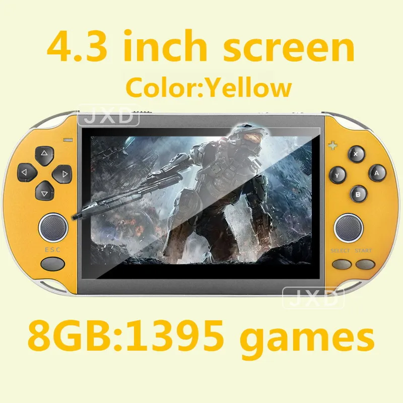 4.3Yellow 1395 games Классная 4,3 дюймовая цветная игровая консоль 40 ГБ, встроенная в 7500, игра для ps1/gg/cps/neogeo/gba/gbc/GB/snes/nes/sega, видео игровая Консоль MP4 - Цвет: 4.3Yellow 1395 games