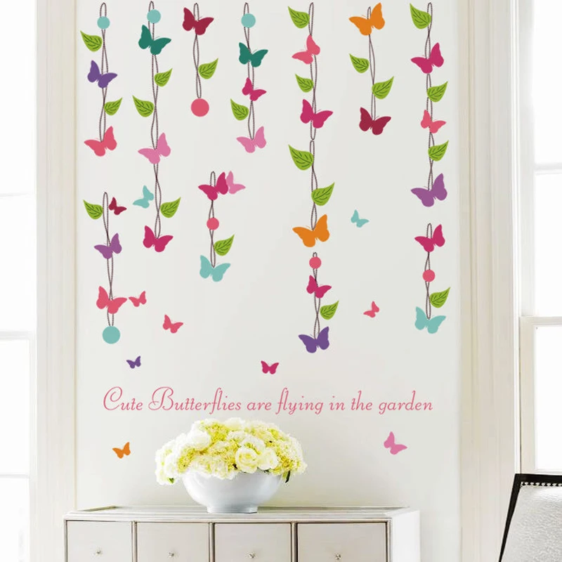 Зеленые листья розовая бабочка обои для детской комнаты спальни украшение дома