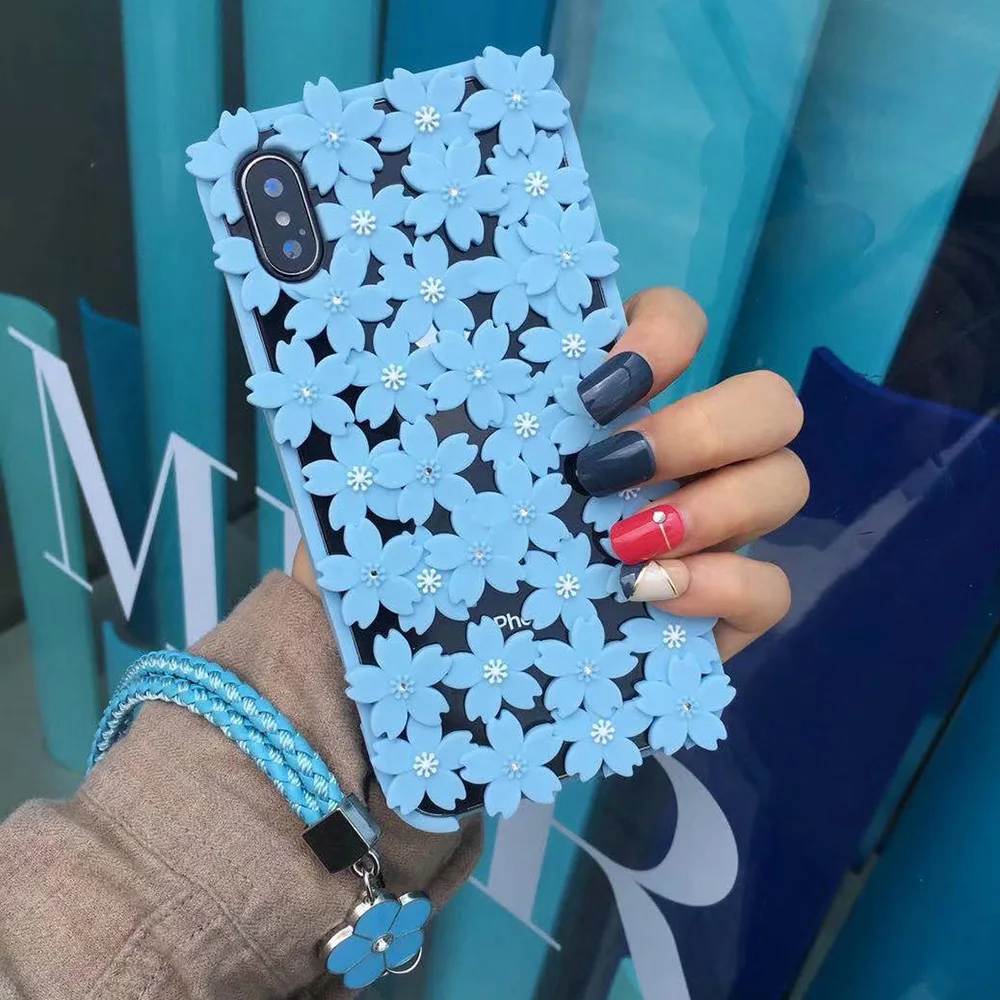 JONSNOW 3D цветок выдалбливают Телефон чехол для iPhone 6 6S 7 8 Plus Силиконовые чехлы с ремешком для iPhone X XR XS Max задняя крышка