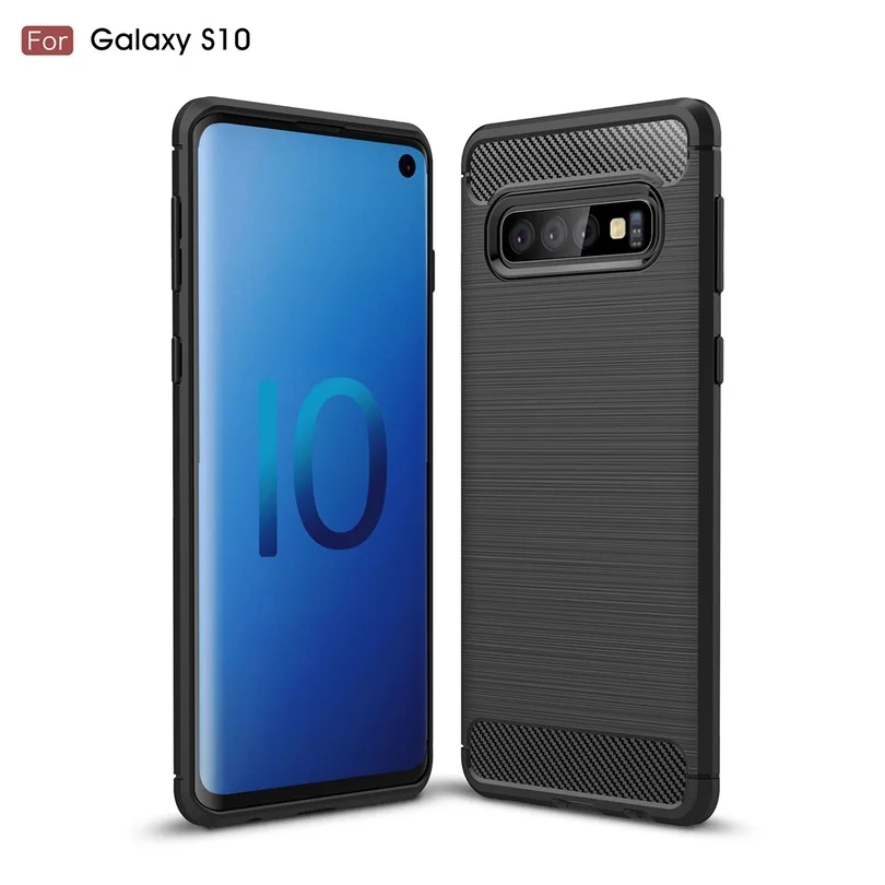 Чехол для Samsung Galaxy S10 из углеродного волокна противоударный мягкий ТПУ Матовый