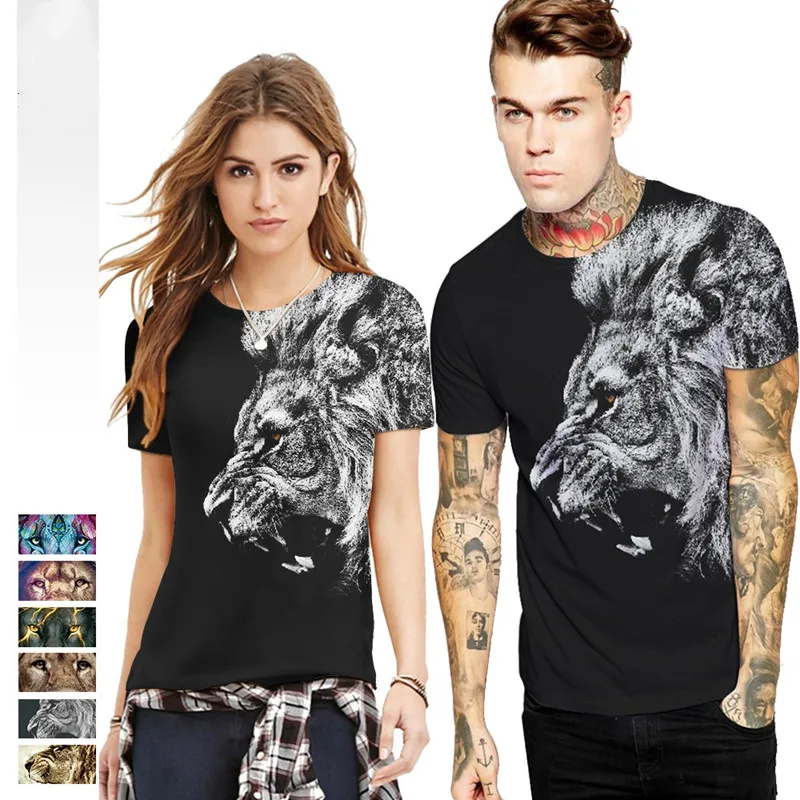 

6 Style EUR Size Lion 3d Cartoon Animal T-shirt Men Women Funny Tops Hipster Summer Tees Shirt Outfit Fashion Clothing T Shirt