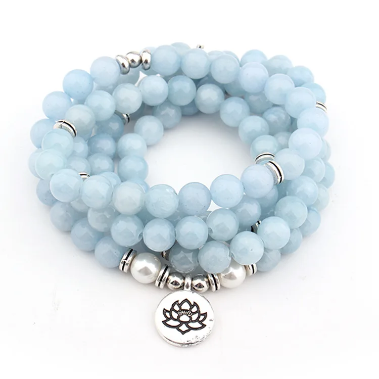 

Прямая доставка 2018 Новая мода 108 мала бусины Sky Blue lotus Strand браслет Йога браслет ожерелье для женщин ювелирные изделия