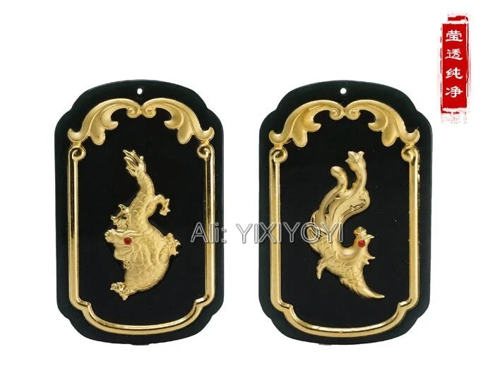 Чудесный натуральный черный зеленый гетянь нефрит + золото 18 карат китайский