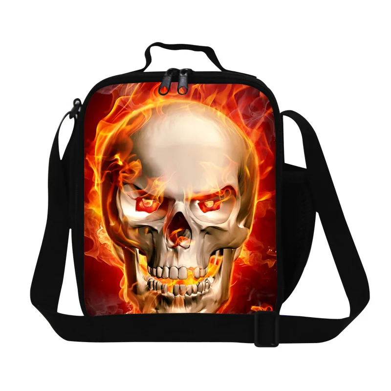 Крутая сумка для обедов детей мальчиков огненный череп 3D принт Ланч бокс