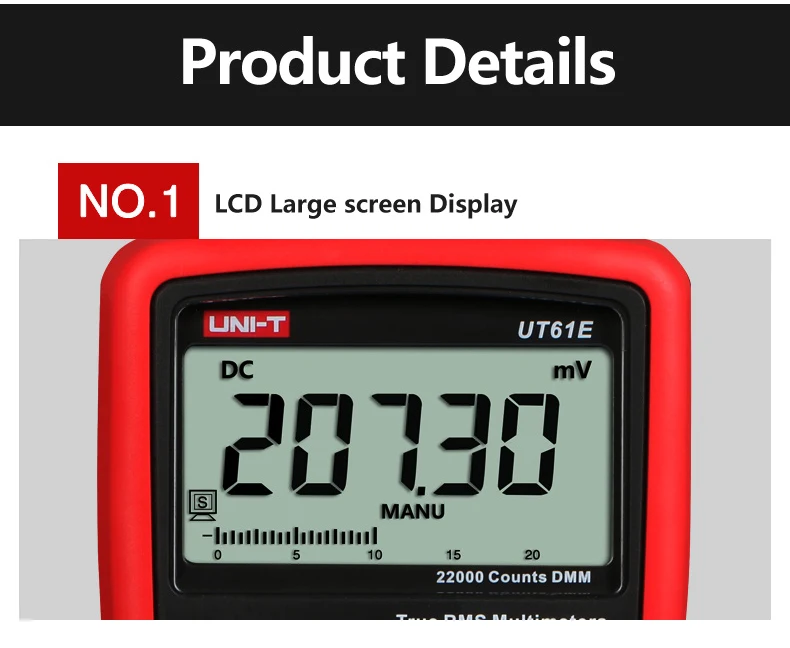UNI-T UT61E Digital Multimeter Meter Ture RMS Auto Range AC DC Voltage Tester 22000 Counts Data Hold High Reliability