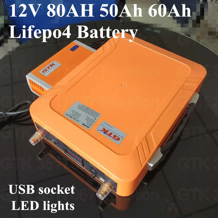 Аккумуляторная батарея Lifepo4 12 В 50 Ач 60 ач 80 LFP с BMS светодиодной подсветкой 5 USB для