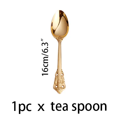 16cm Tea spoon Роскошный Золотой столовый набор, 1 шт., винтажные западные Позолоченные столовые приборы, нож из нержавеющей стали, вилка, серебряные столовые приборы, кухонные столовые приборы - Цвет: 16cm Tea spoon