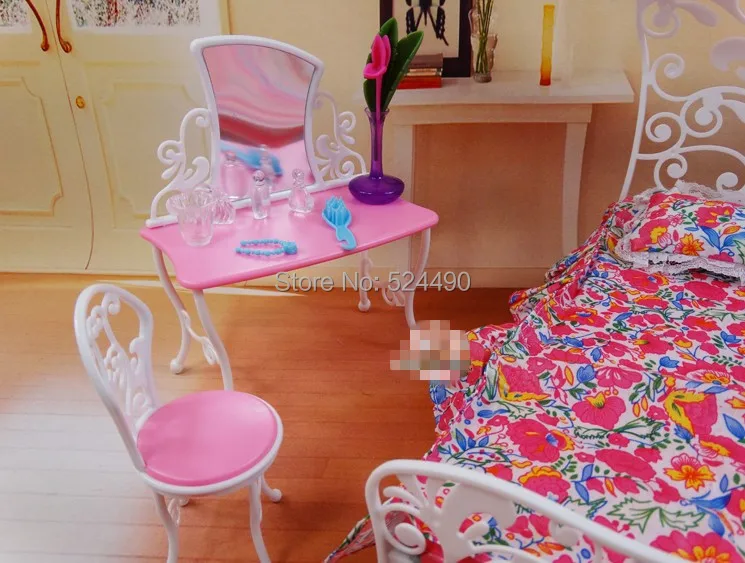 Новый 2014 Кукла Мебель Принцесса Зеркало Кровать Спальный Гарнитур Аксессуары