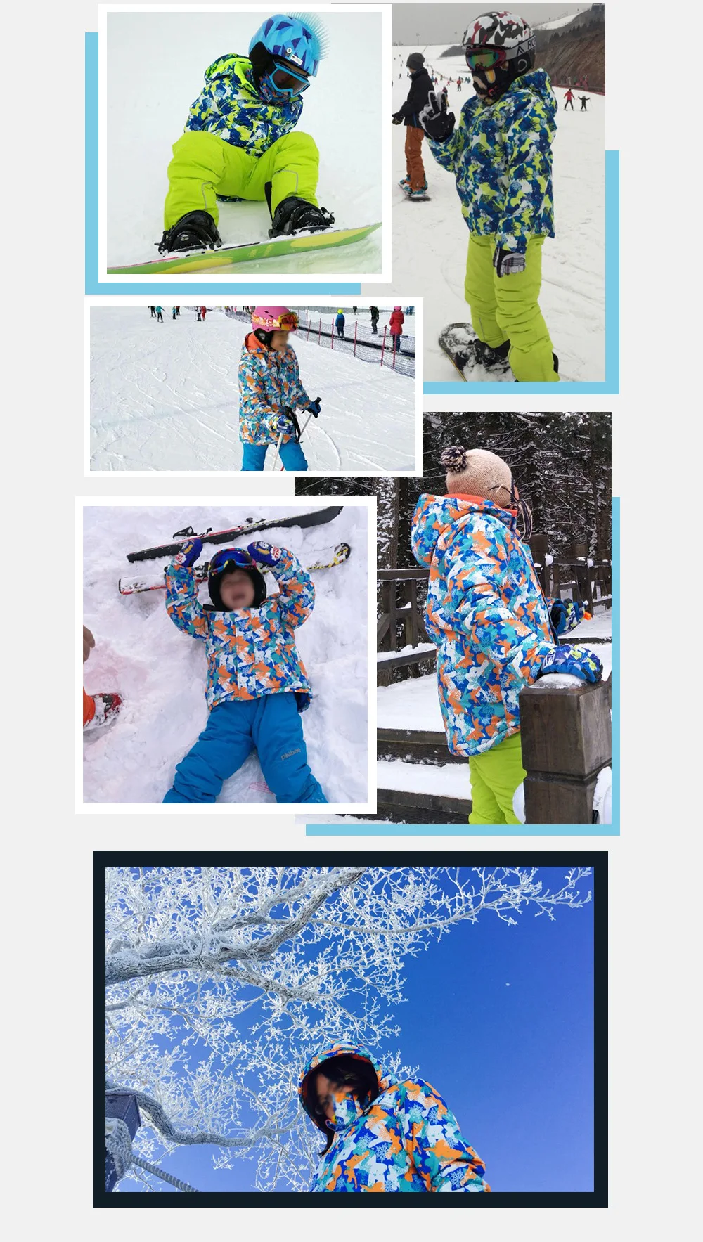 Boys Girls Children's Snow Ski Suits Outdoor Wear Hooded Jackets+Bandage Pants Kids Winter Warm Snowboard Ski Wear Costume