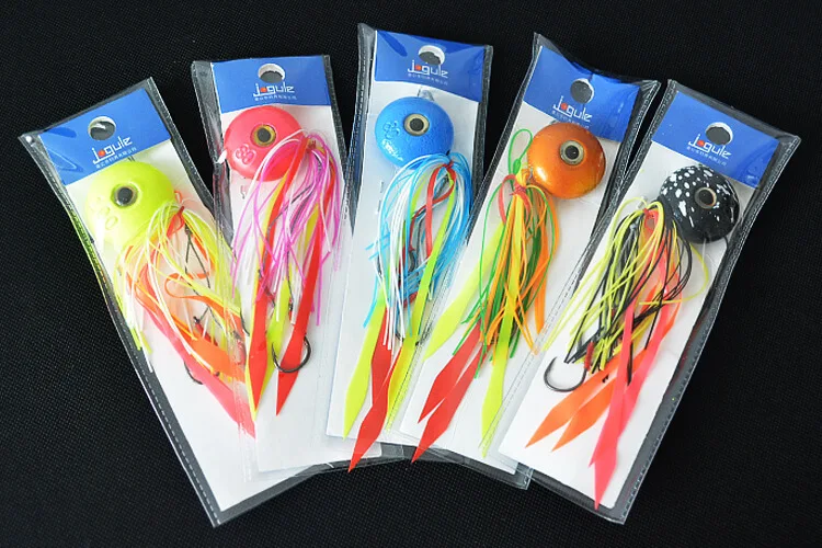 

5pcs Rould Lead Squid Head Fishing Lure Bait 40/60/80/100/120g Rubber Skirt Deep Water Bass Lures Swimbait Bionic Artificial