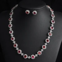 elegant beautiful flower shape red full cubic zirconia stone jewelry sets for women bridal dubai dress accessories gift s 008