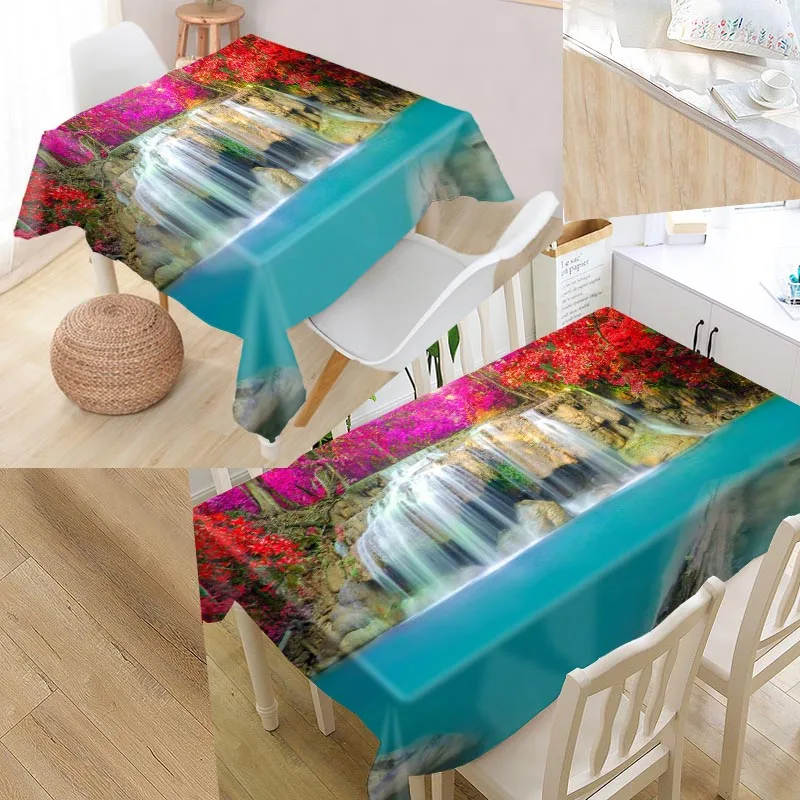 

Custom Nature Landscape Table Cloth Oxford Fabric Rectangular Waterproof Oilproof Table Cover Family Party Tablecloth