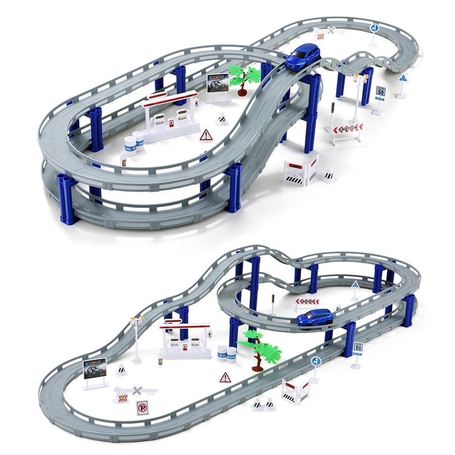 DIY multi-track Rail автомобильный Строительный блок Набор железнодорожных поездов, спиральный трек горки электрические автомобильные развивающие сборочные игрушки