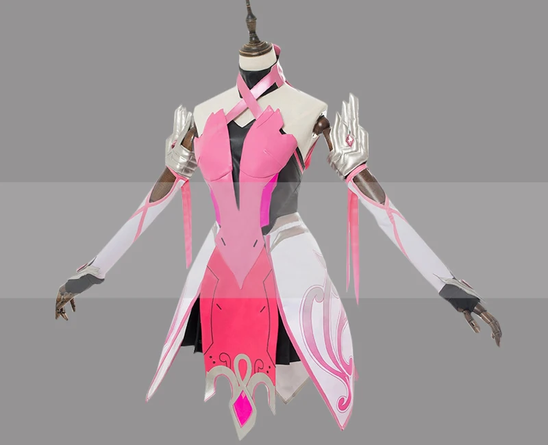 Настроить Overwatch ангела Циглер Мерси кожа розовый косплей костюм наряд