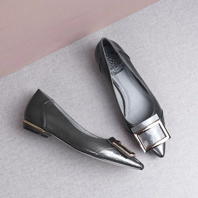 ALLBITEFO full genuine leather low-heeled comfortable office ladies shoes high quality women heels party women shoes size:33-43