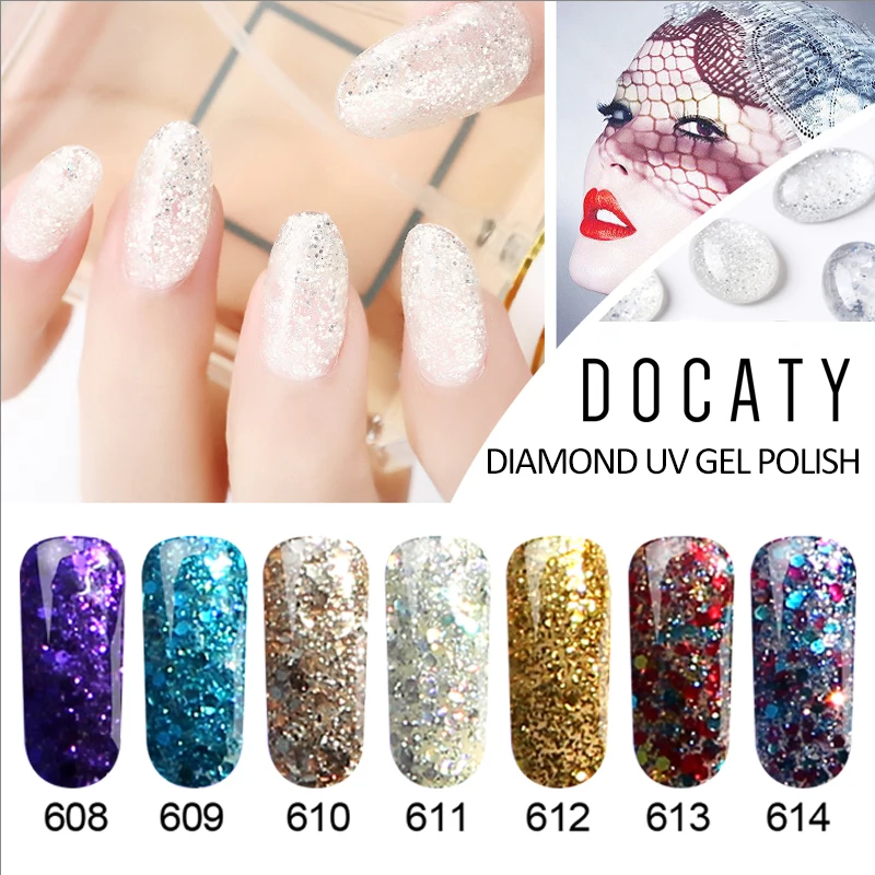 Docaty 3d Алмазный Гель-лак замочить от ногтей Блеск УФ Led перманентные эмалы лак для