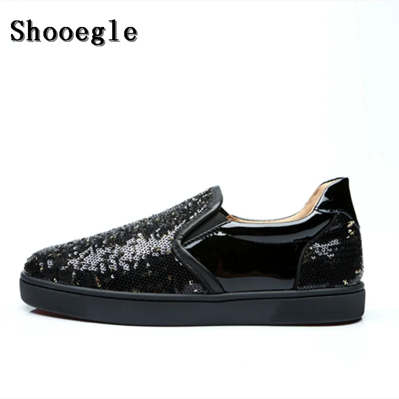 SHOOEGLE/высококачественные мужские лоферы с блестками на толстой плоской подошве