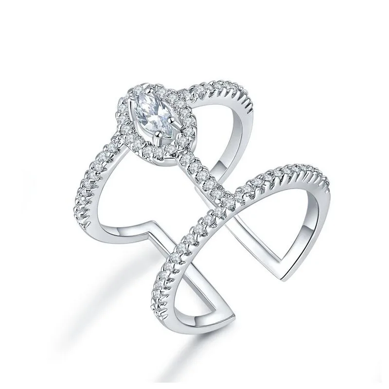 

fashion cubic zircon Opening Design Ring Silver Color Adjustable Rings for women Wedding Party Fashion Jewelry2020 tren
