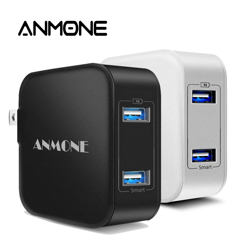 ANMONE, 2 порта, 5 В, 2,4 А, дорожное настенное USB зарядное устройство, 12 Вт, универсальный адаптер, портативный, черный, белый, складной, США, вилка, зарядное устройство для мобильного телефона s