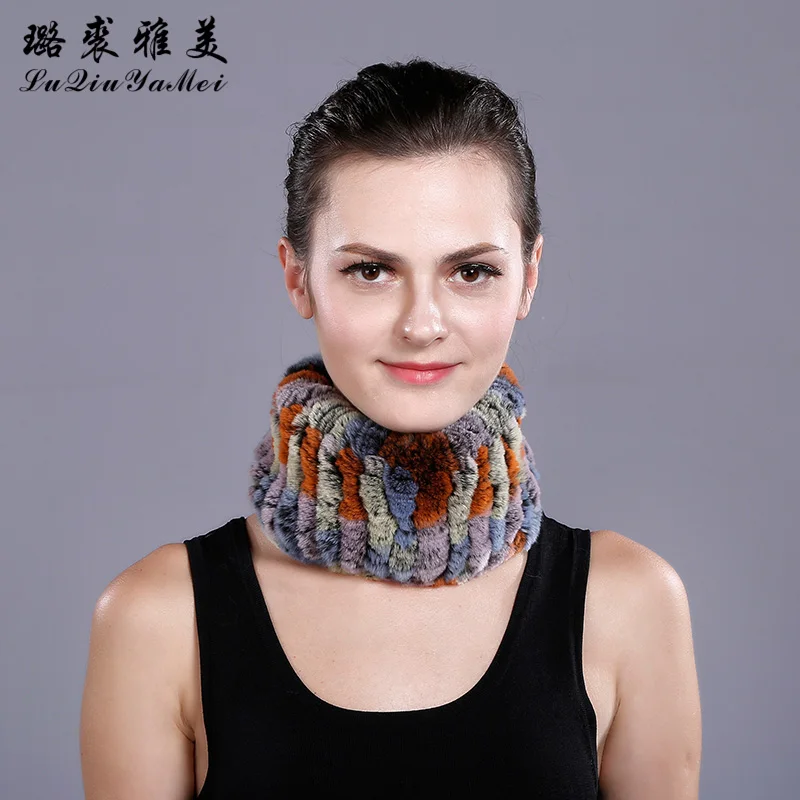 Real Fur Scarf Ring Women Rex Rabbit 2017 Soft Gray Warm Scarves&ampShawls Russian Elegant Genuine FurScarf Female | Аксессуары для