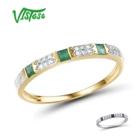 vistoso 14k yw gold rings for women genuine shiny diamond fancy blue sapphire emerald engagement anniversary chic fine jewelry